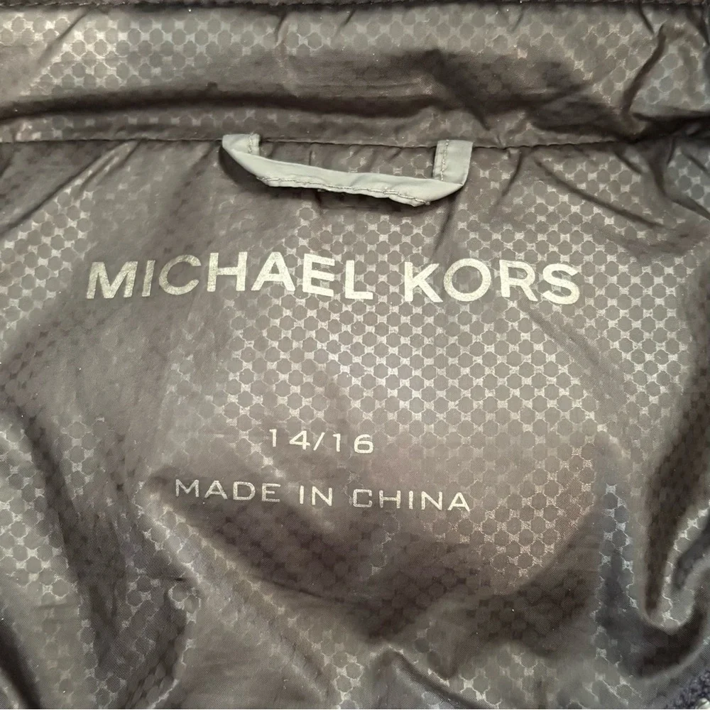 Michael Kors Puffer Zip Up Hood Gray Black Winter Jacket Coat Boys 14/16 Pocket